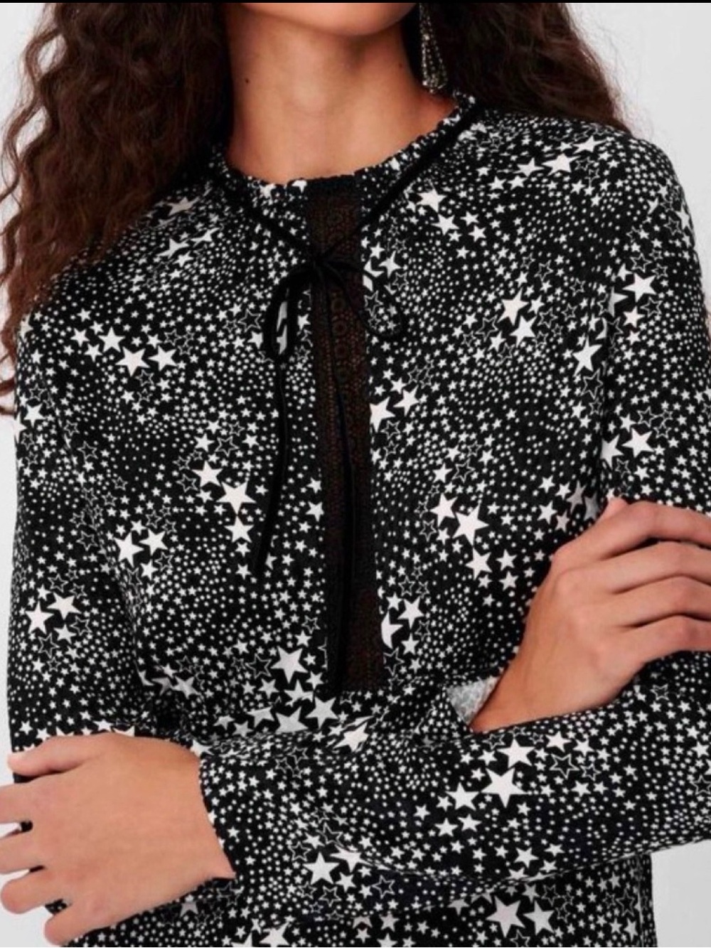 Maje mid-length Women's Black and White Star Print Long Sleeve Dress